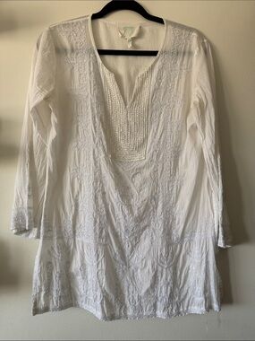 Z&L Europe|Boho White Beaded Embroidered Tunic Top|Large|EUC
